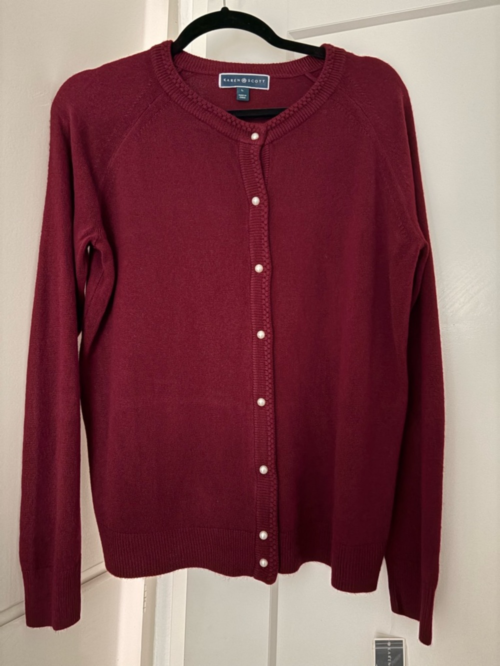 Karen Scott Wine Pearl-Button Crewneck Cardigan